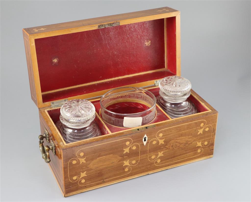 A Regency inlaid mahogany tea caddy, width 14.5in. height 7in.